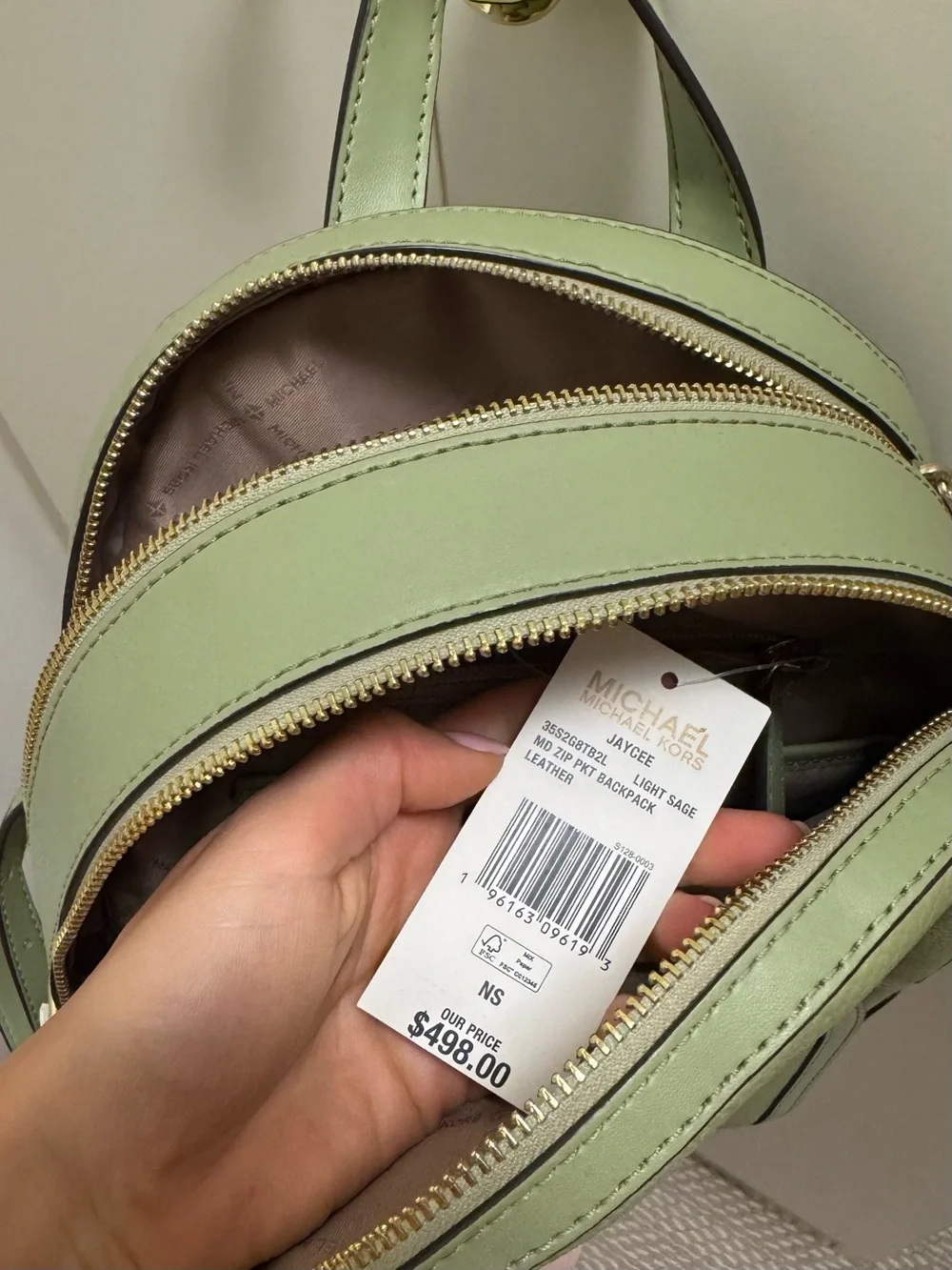 Michael Kors Light Olive Pebbled Leather Mini Backpack
